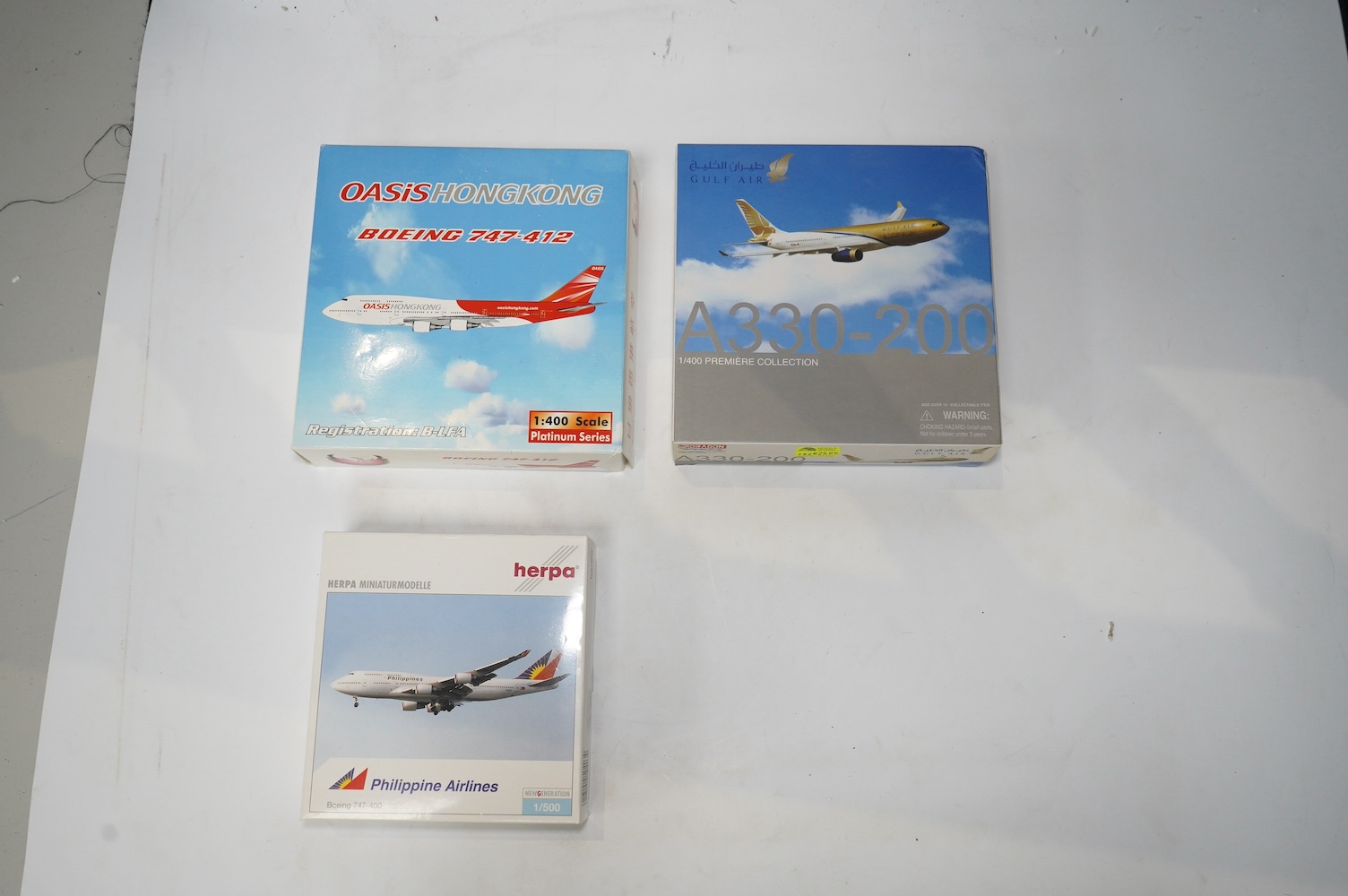 Thirty-eight boxed models of modern passenger aircraft by Herpa Wings, Star Jets, Gemini Jets, etc. in a variety of scales including 1:400, 1:500, 1:200, etc. operators include Philippine Airlines, Lufthansa, Ethiopian A